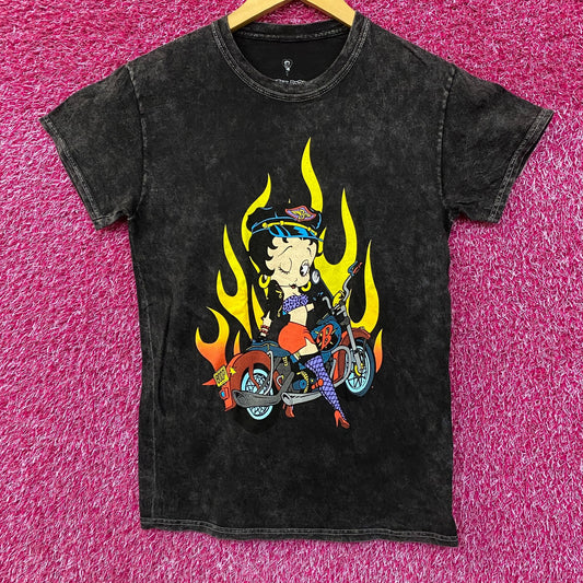 Betty Boop Biker Betty Flames Graphic Tee Charcoal Small