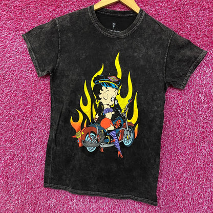 Betty Boop Biker Betty Flames Graphic Tee Charcoal Small