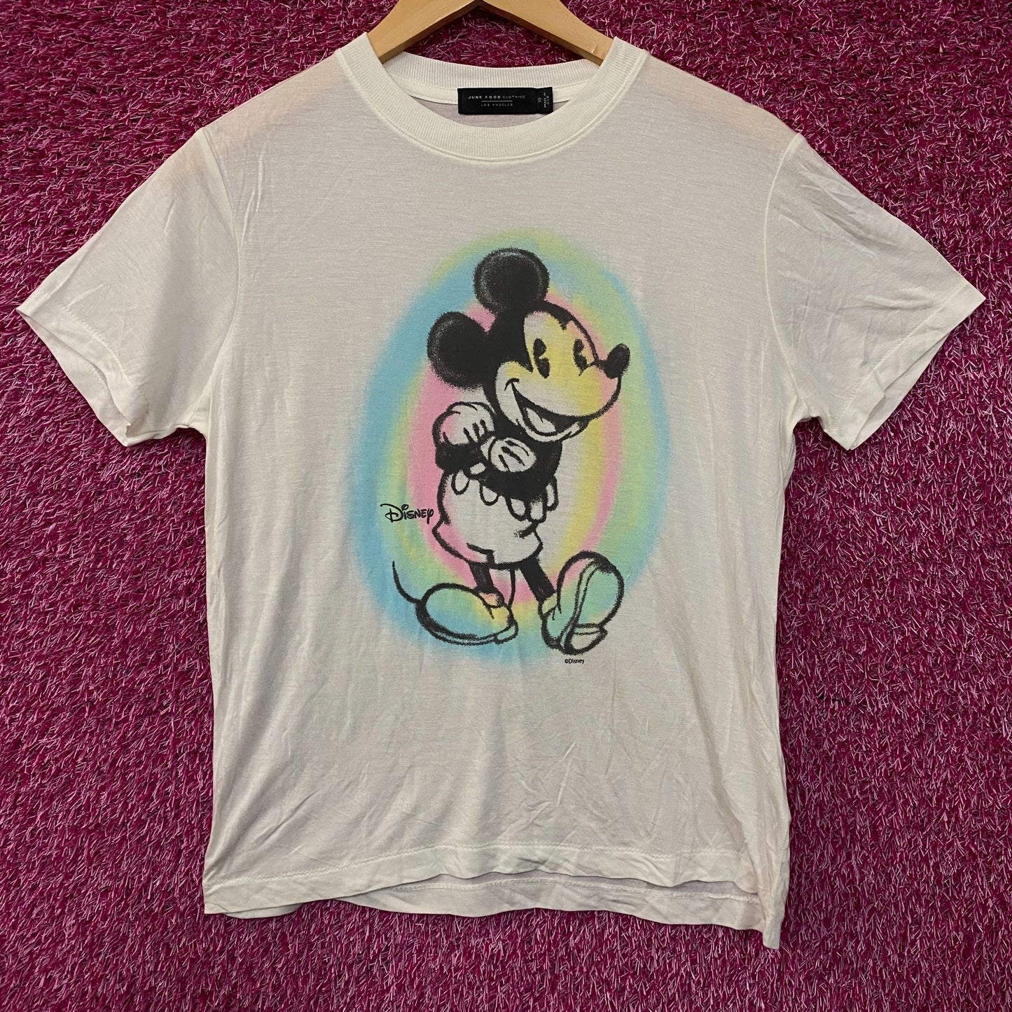 Junk Food Clothing Women's Mickey Old School Spray Paint Vintage Tissue Tee XS