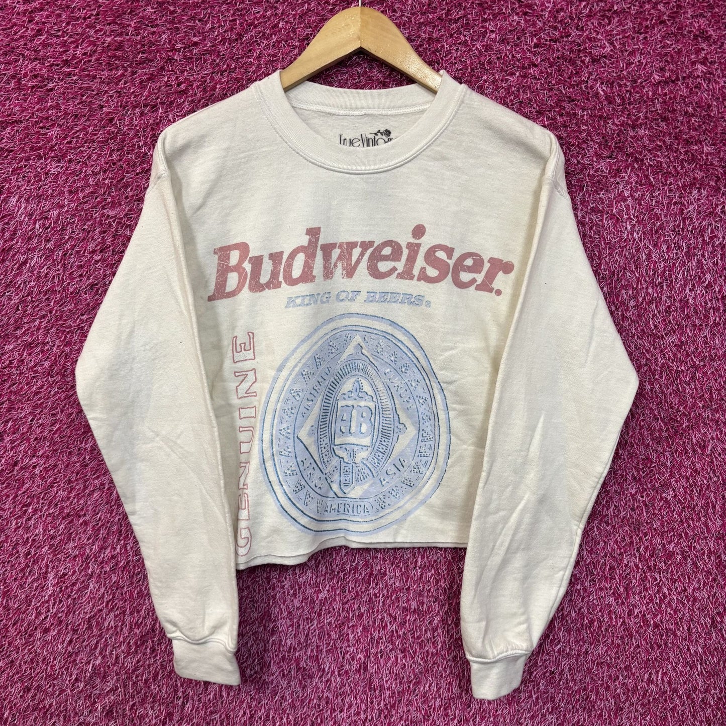 Vintage Budweiser White Crop Top Sweatshirt Small