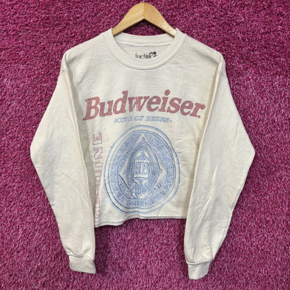 Vintage Budweiser White Crop Top Sweatshirt Small