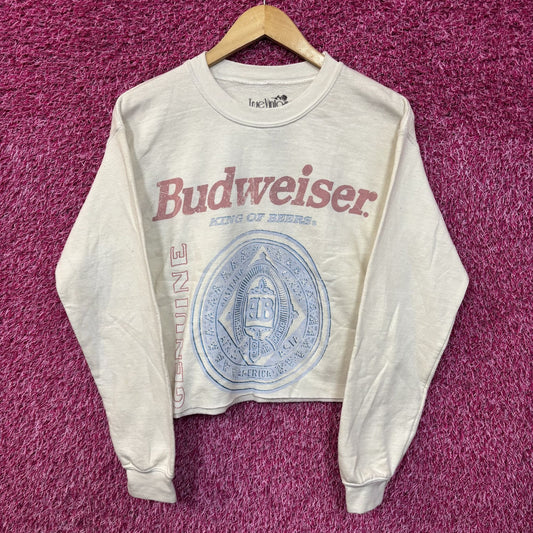 Vintage Budweiser White Crop Top Sweatshirt Small
