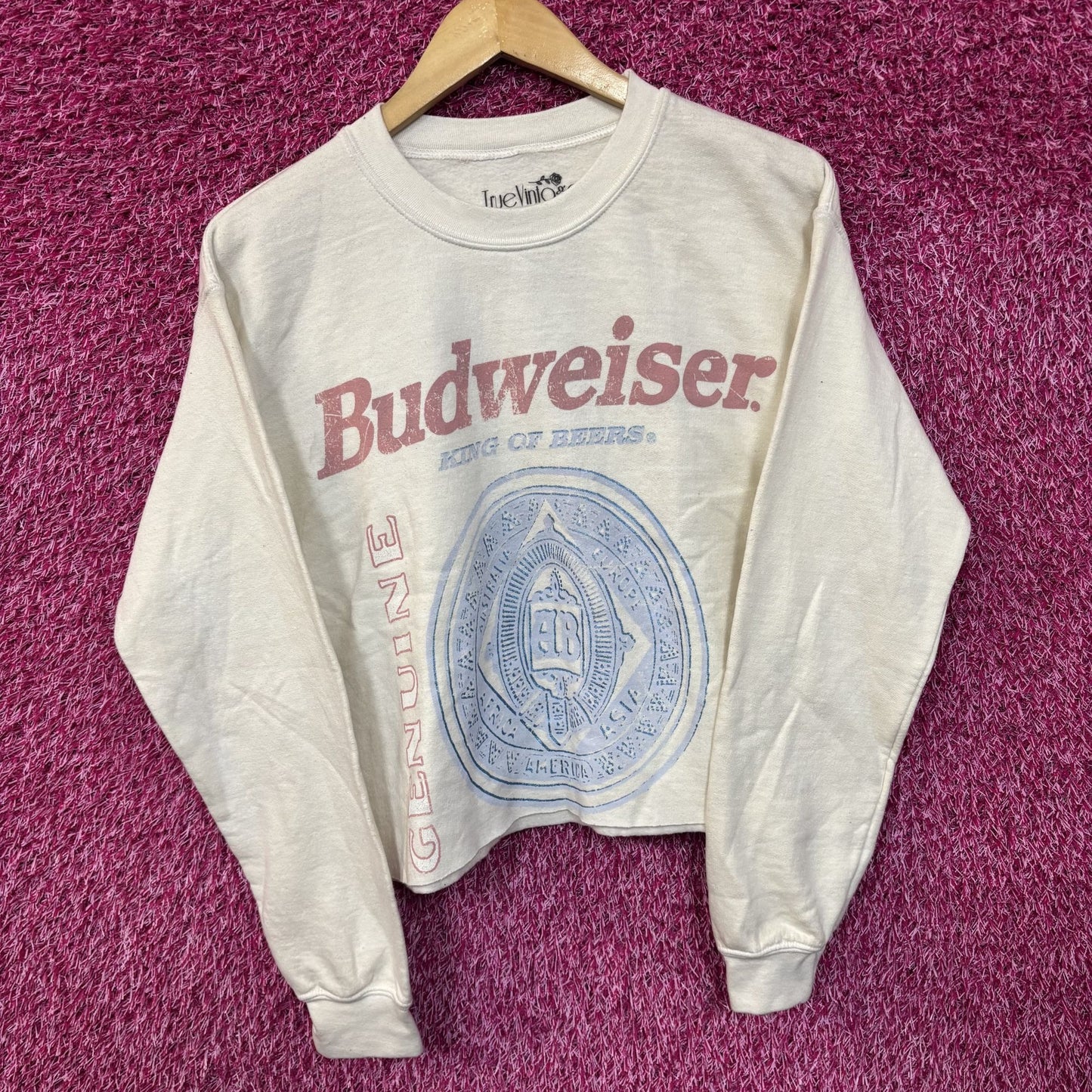 Vintage Budweiser White Crop Top Sweatshirt Small