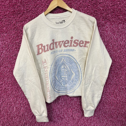 Vintage Budweiser White Crop Top Sweatshirt Small
