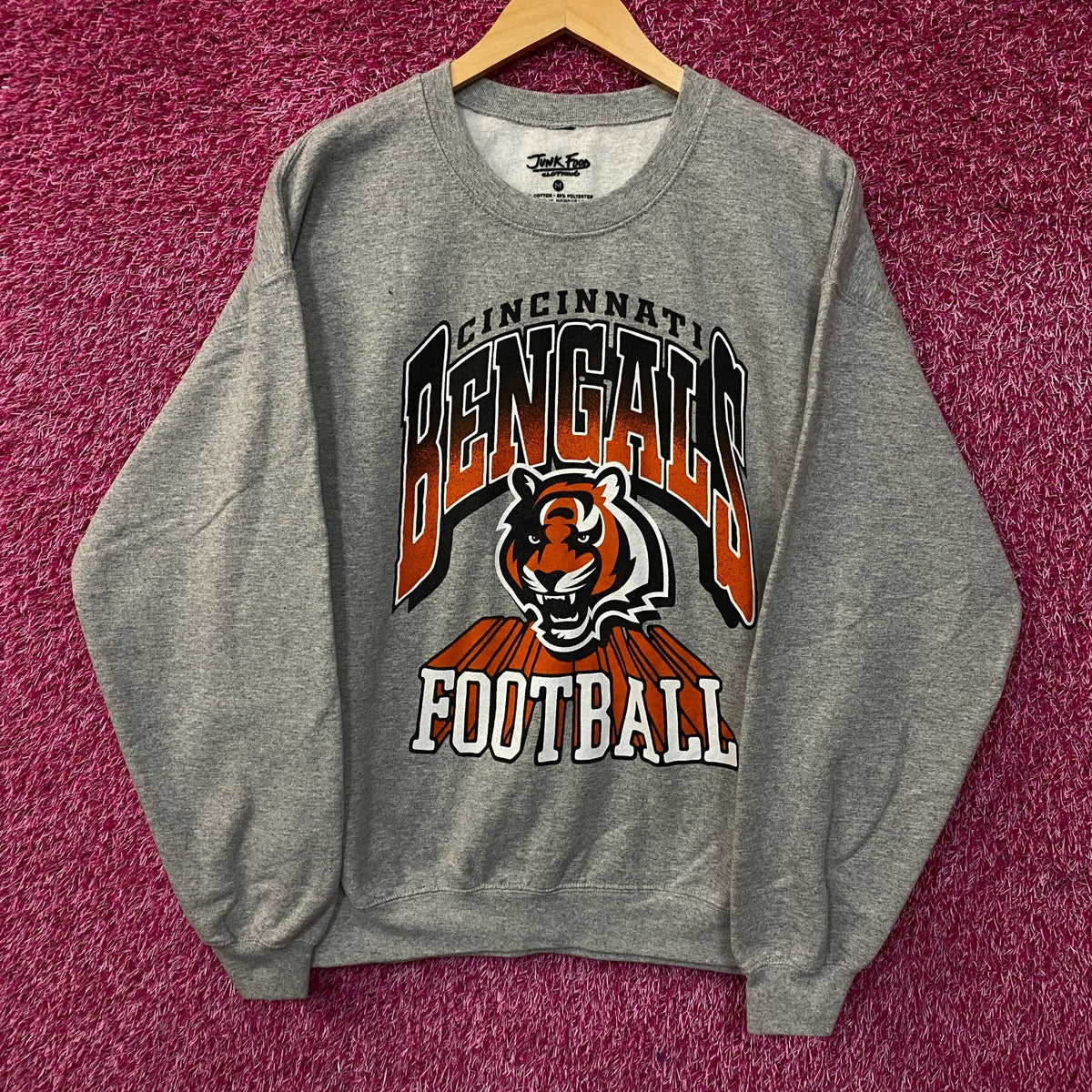 Junk Food Clothing Cincinnati Bengals Heather Gray Crewneck Pullover Sweatshirt Medium