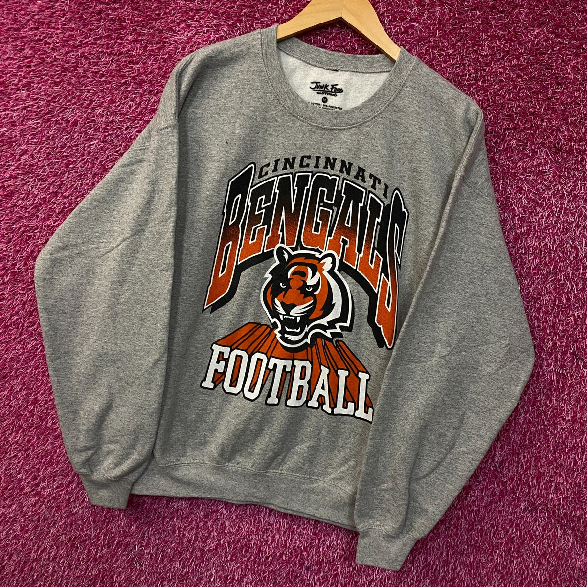 Junk Food Clothing Cincinnati Bengals Heather Gray Crewneck Pullover Sweatshirt Medium