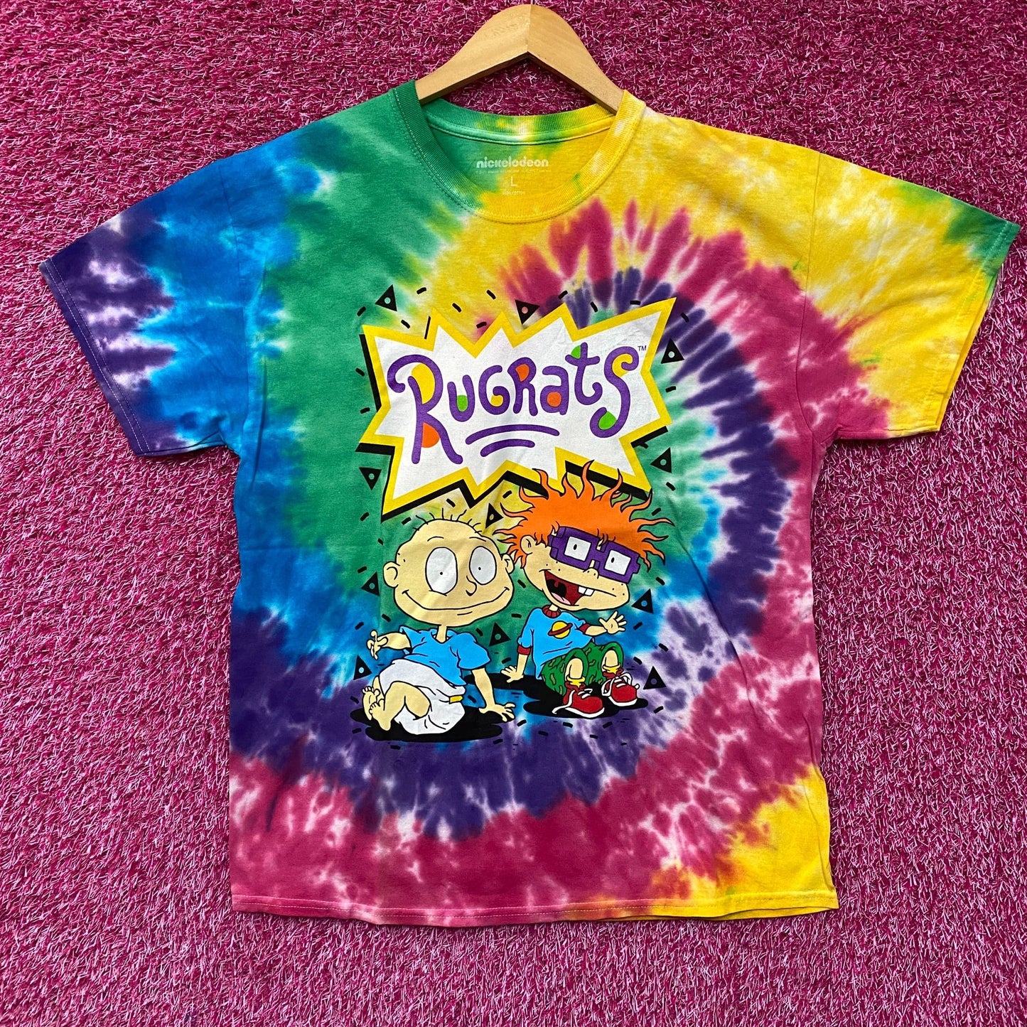 Nickelodeon Rugrats Tommy & Chucky Cartoon Tie Dye T-Shirt Large