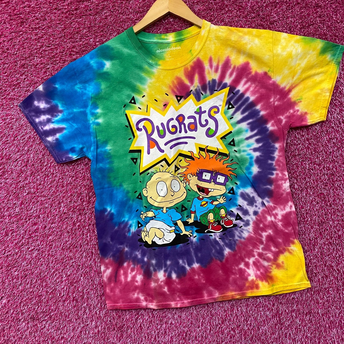 Nickelodeon Rugrats Tommy & Chucky Cartoon Tie Dye T-Shirt Large