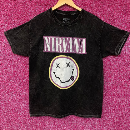 Nirvana Dead Smiley Face Logo Mineral Wash T-Shirt Large