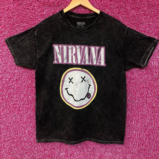 Nirvana Dead Smiley Face Logo Mineral Wash T-Shirt Large