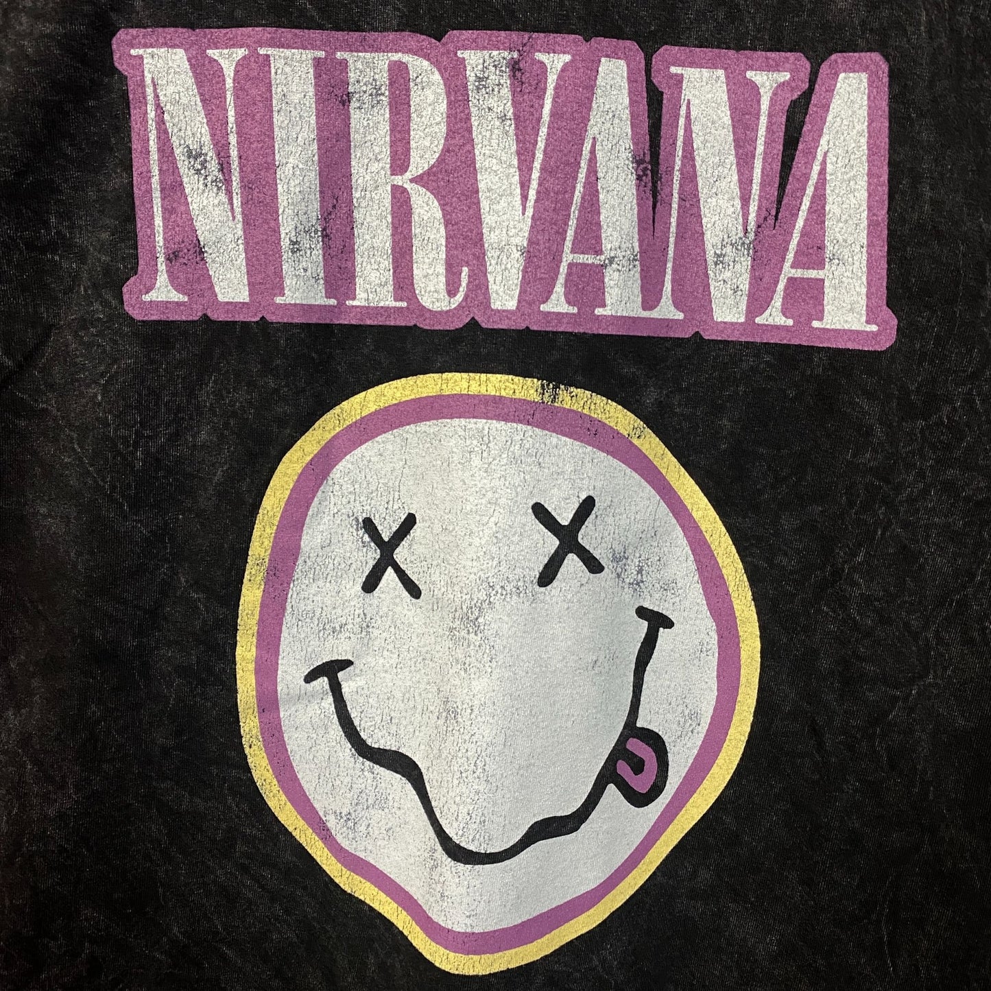 Nirvana Dead Smiley Face Logo Mineral Wash T-Shirt Large