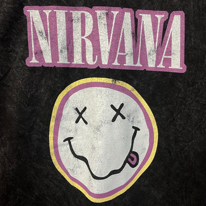 Nirvana Dead Smiley Face Logo Mineral Wash T-Shirt Large