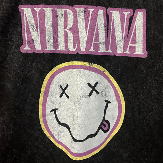 Nirvana Dead Smiley Face Logo Mineral Wash T-Shirt Large