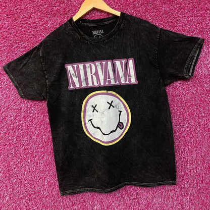 Nirvana Dead Smiley Face Logo Mineral Wash T-Shirt Large