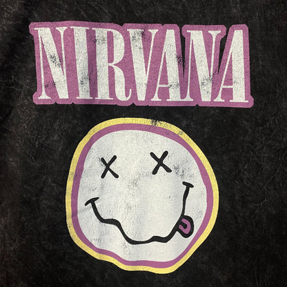 Nirvana Dead Smiley Face Logo Mineral Wash T-Shirt Large