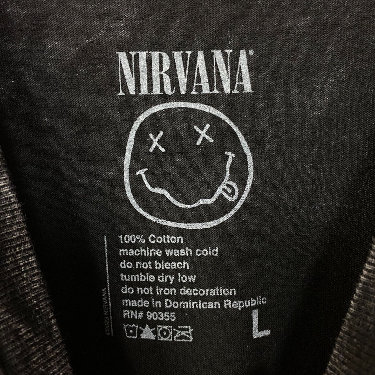 Nirvana Dead Smiley Face Logo Mineral Wash T-Shirt Large