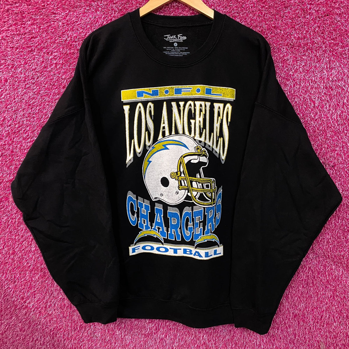 Junk Food Clothing NFL Los Angeles Chargers Helmet Logo Flea Market Crew Fleece Large