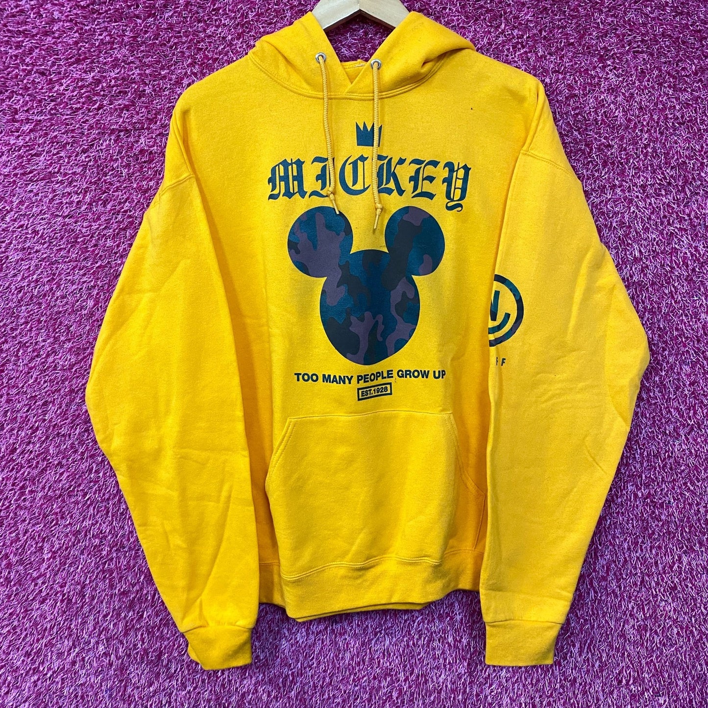 Mickey Mouse logo Too Many People Grow Up Hoodie size Large