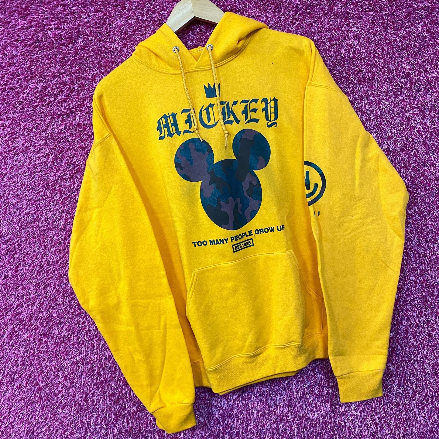 Mickey Mouse logo Too Many People Grow Up Hoodie size Large