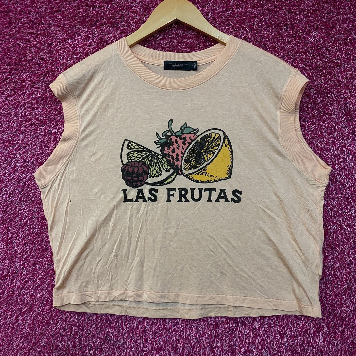 Junk Food Clothing Las Frutas Vintage Style Tissue Women's Crop Tank XL