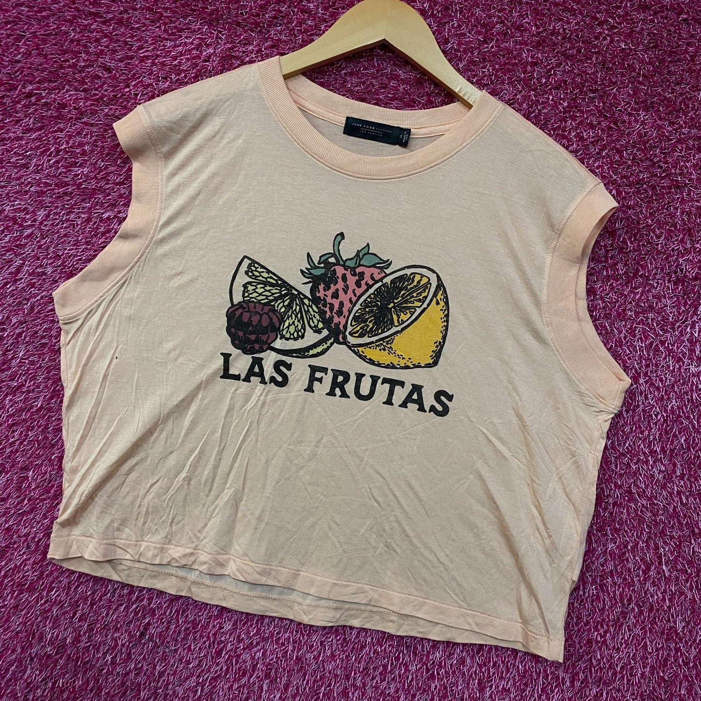 Junk Food Clothing Las Frutas Vintage Style Tissue Women's Crop Tank XL