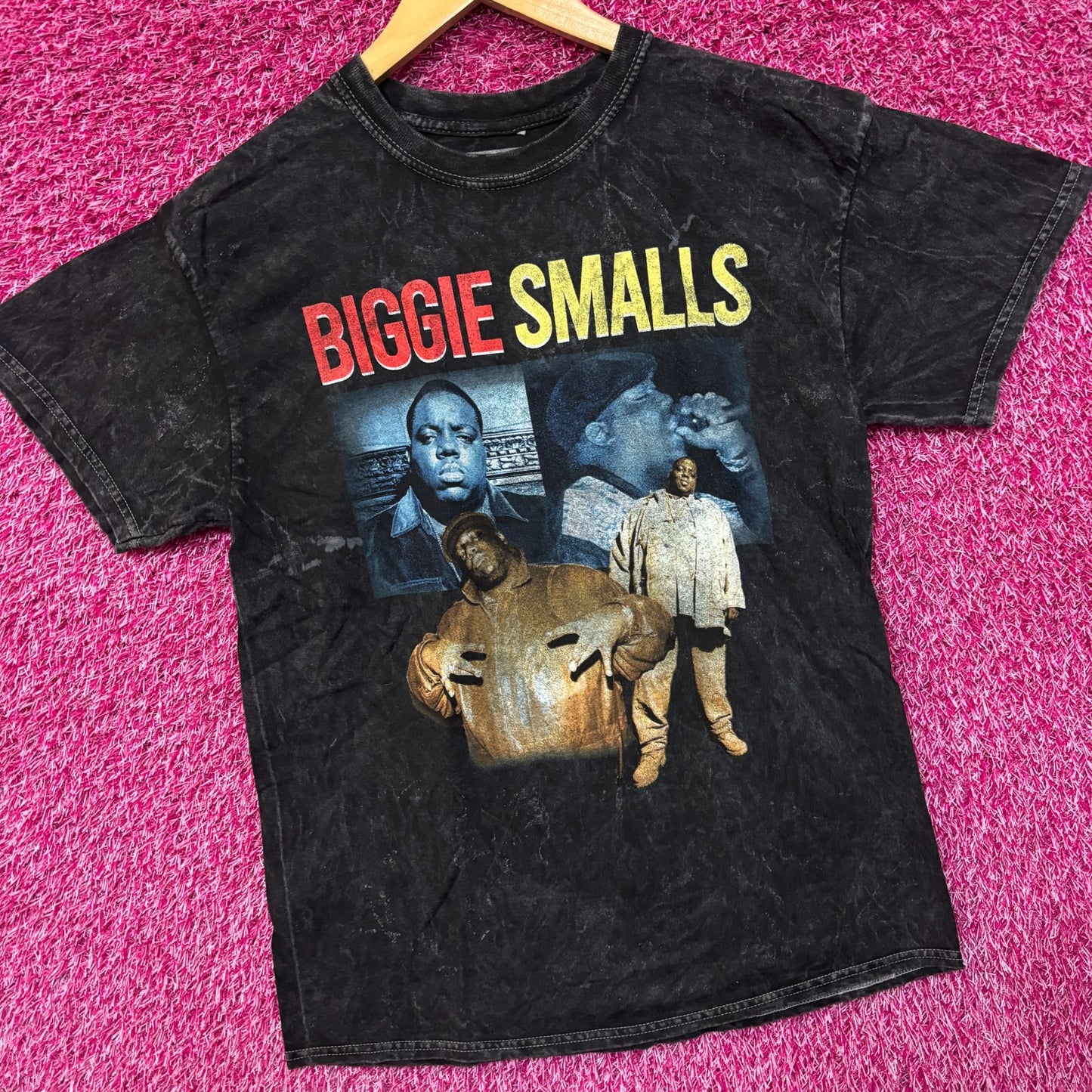 Notorious B.I.G. Biggie Smalls Collage mineral wash rap tee med