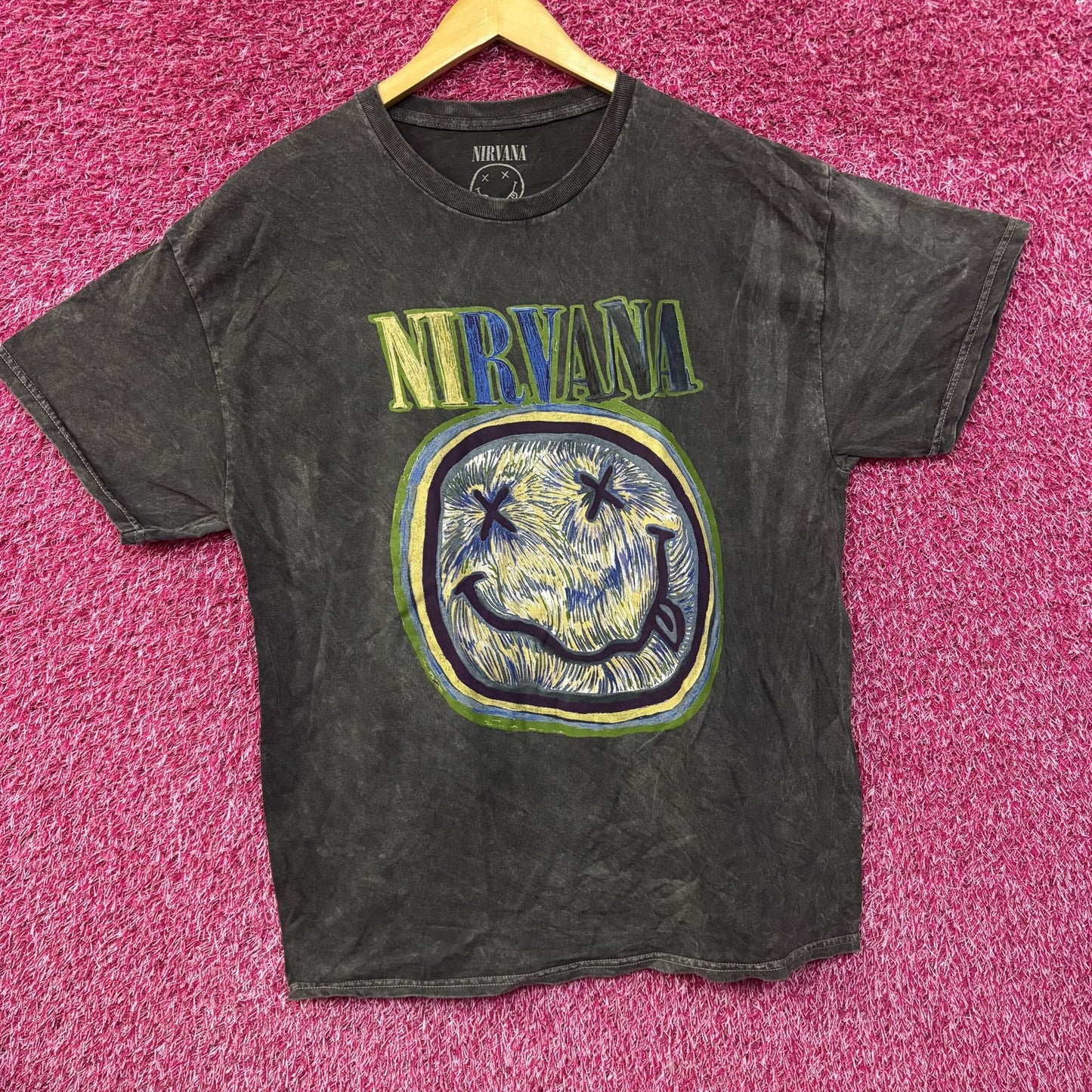 Nirvana Graphic Smiley Face Charcoal T-Shirt XL