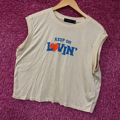 Junk Food Clothing Women's "Keep On Lovin'" Vintage Style Tissue Crop Tank Large