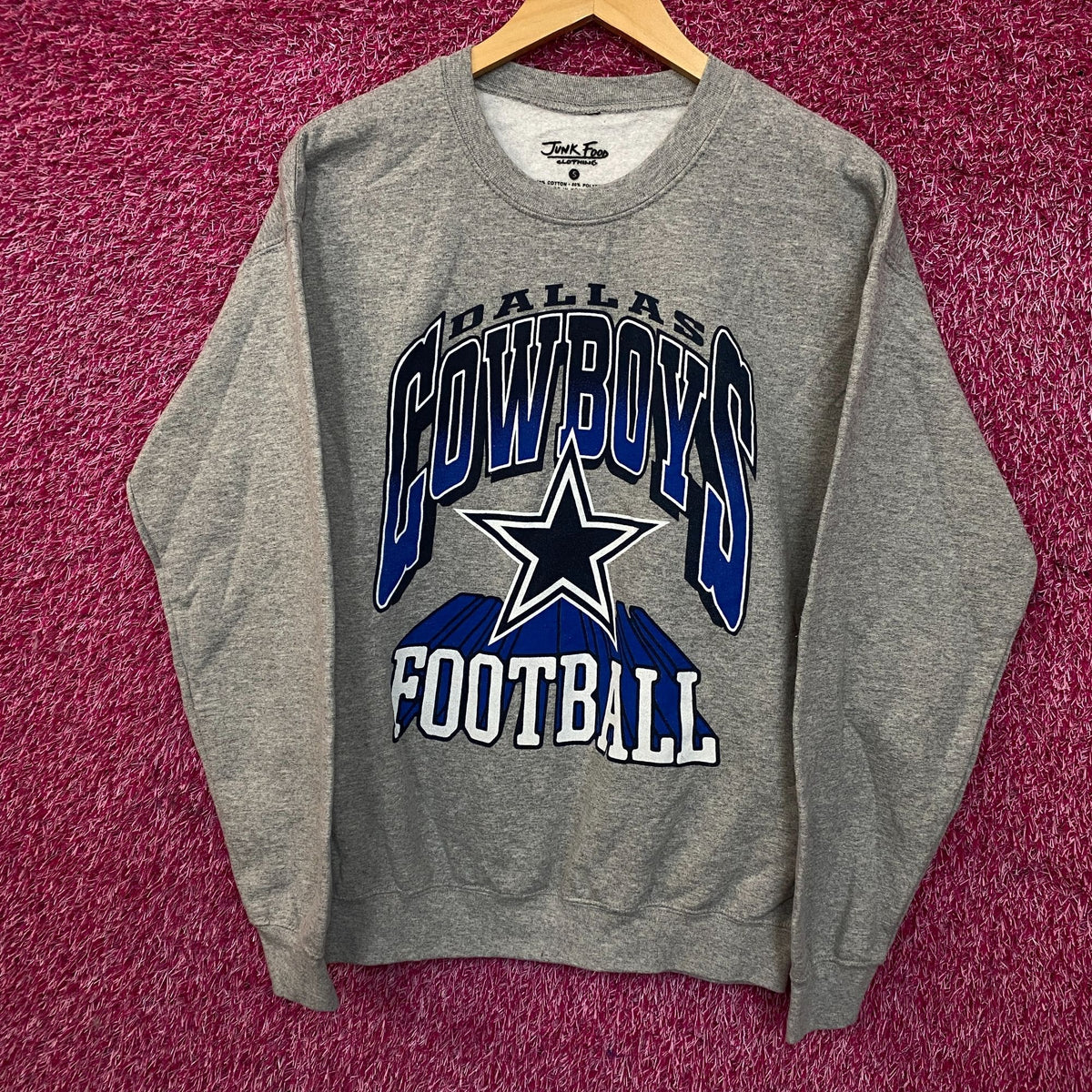 Junk Food Clothing Cowboy Dallas Heathered Gray Crewneck Pullover Sweatshirt Small