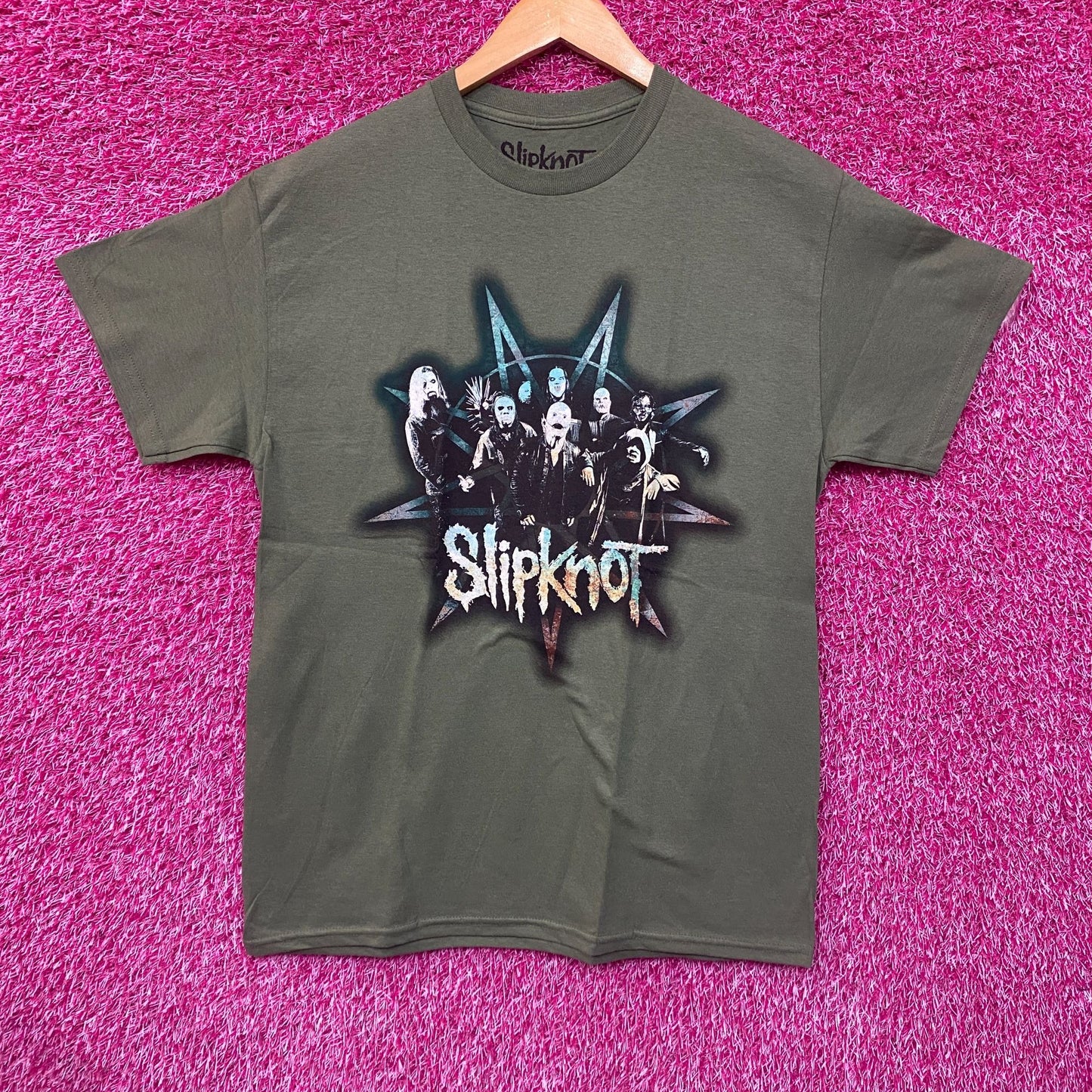 Slipknot Band Group Portrait Star Crest Green T-Shirt Large