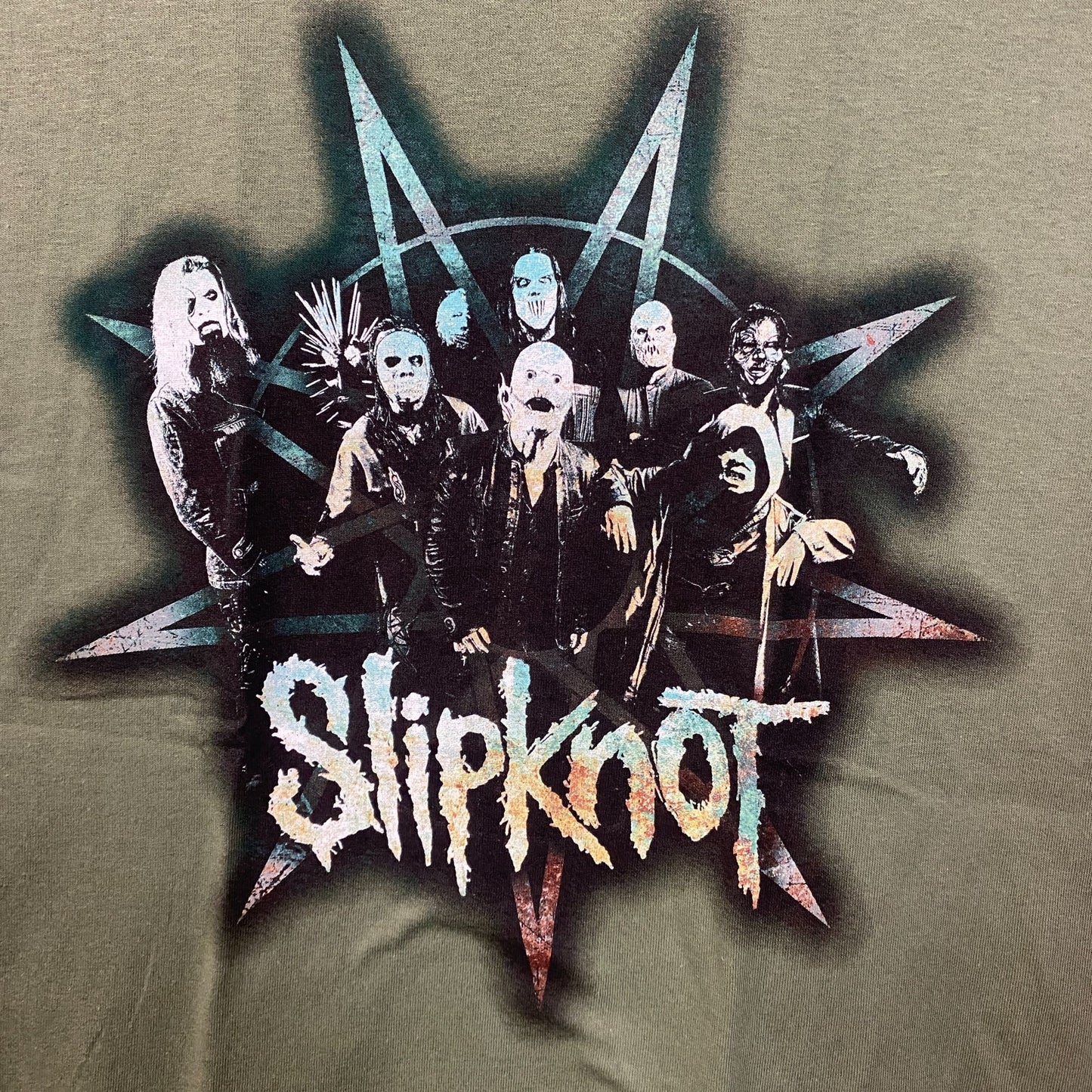 Slipknot Band Group Portrait Star Crest Green T-Shirt Large