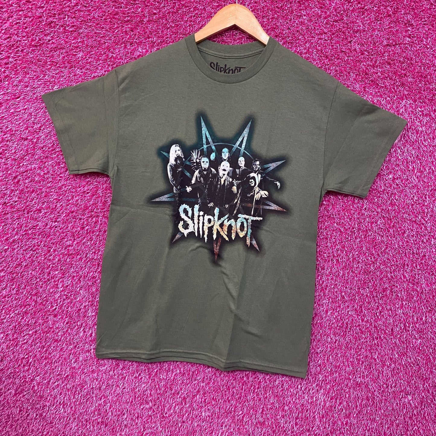 Slipknot Band Group Portrait Star Crest Green T-Shirt Large