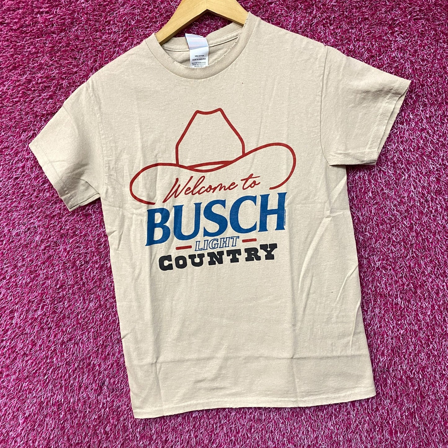 Welcome to Busch Light Country Cowboy Hat Beige T-Shirt XS