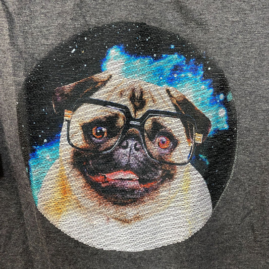 Made Right Pug with Glasses 3/4 Long Sleeve V-Neck T-Shirt Medium