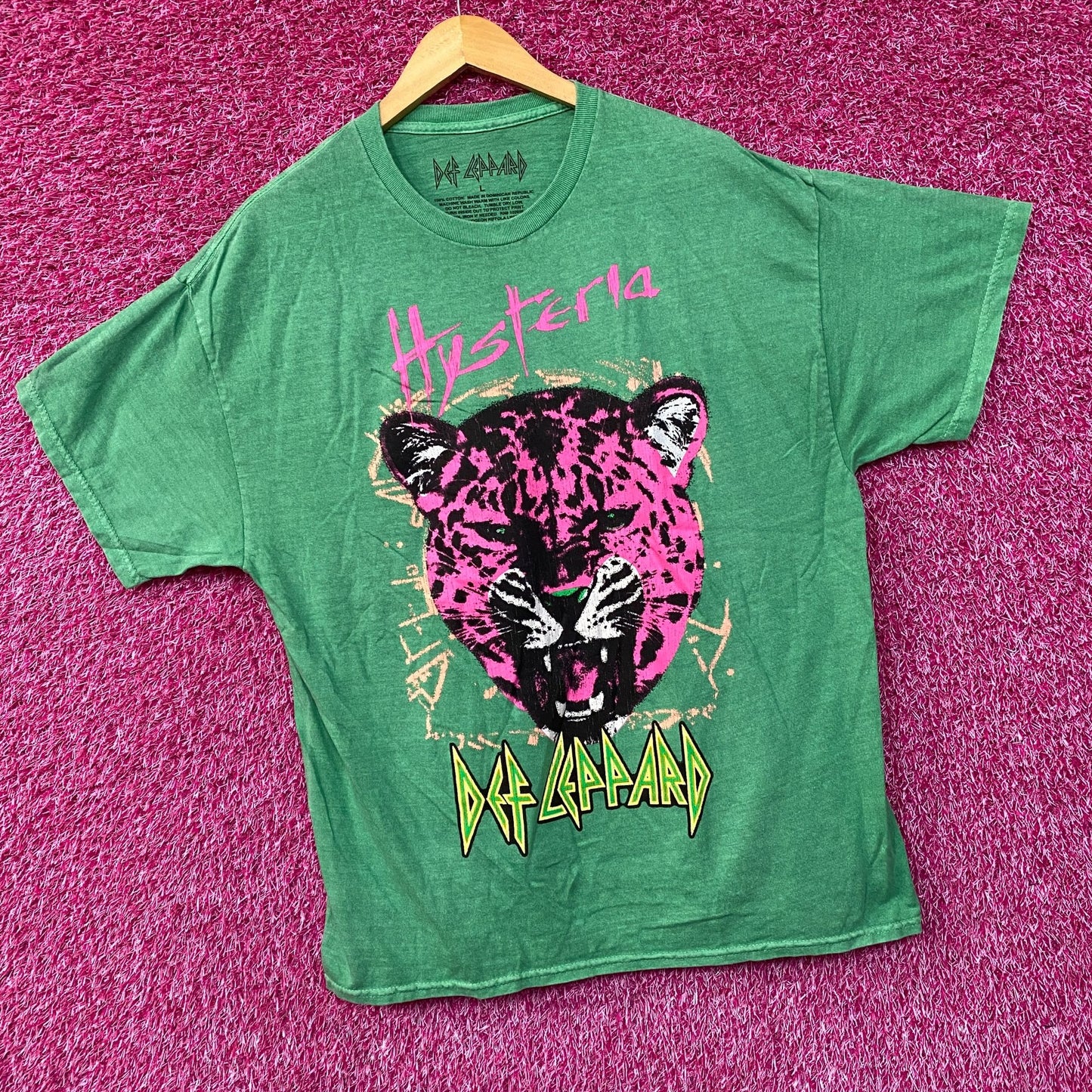 Def Leppard Hysteria Album Cover Green T-Shirt Large