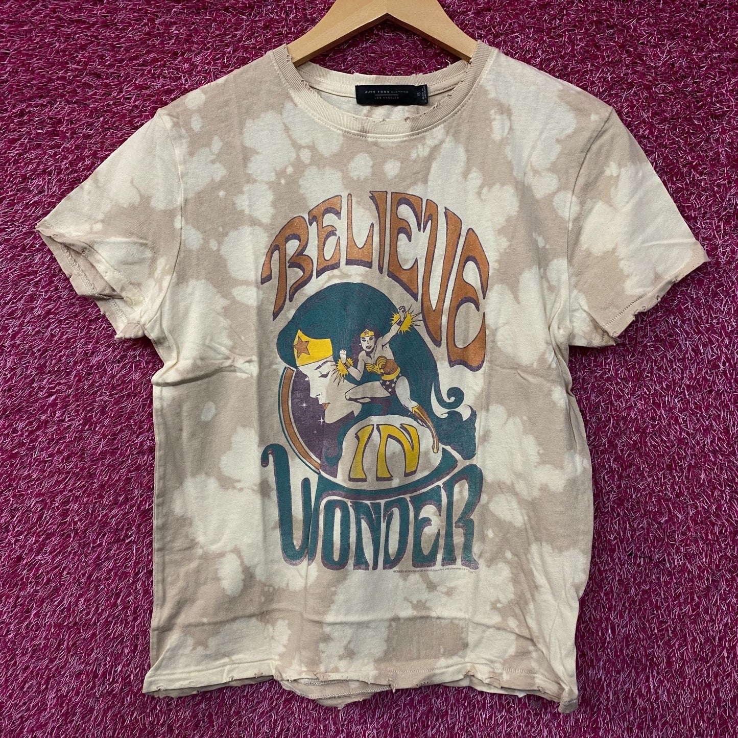 Junk Food Clothing Wonder Woman Believe in Wonder Tie-Dye T-Shirt XS