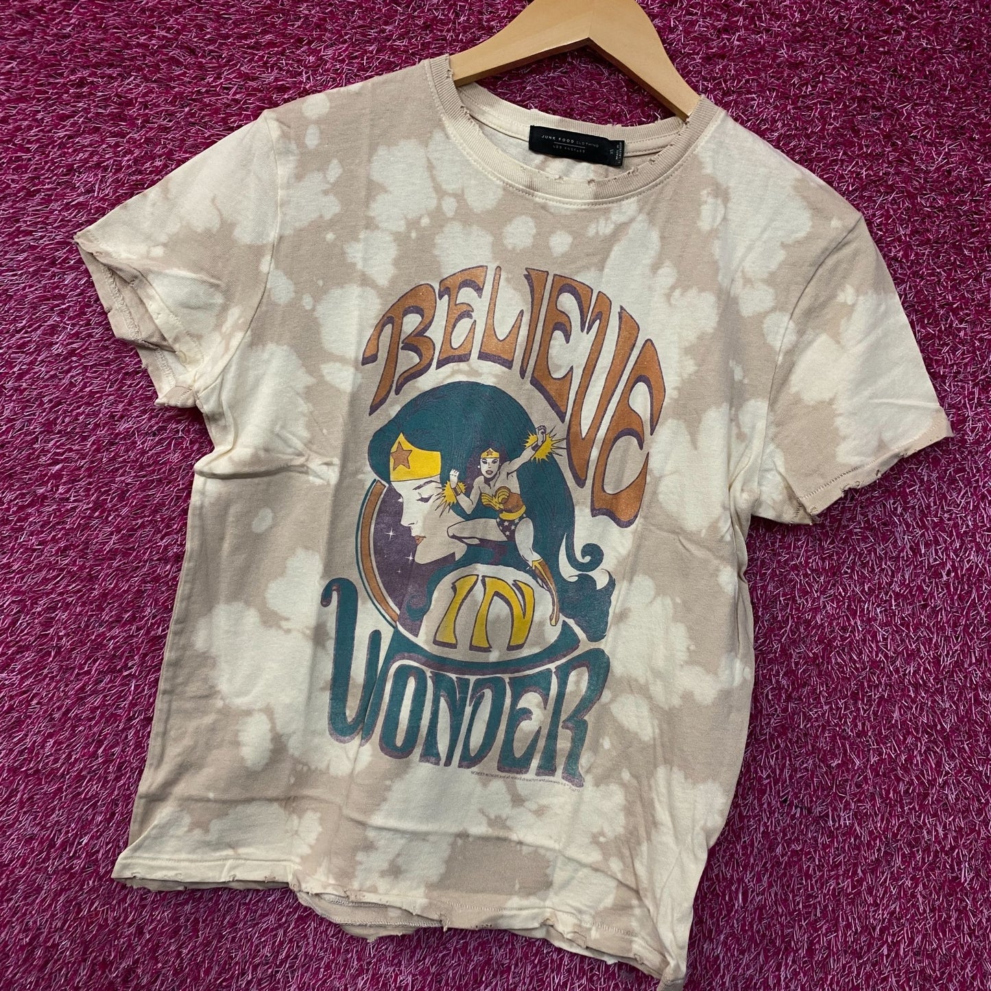 Junk Food Clothing Wonder Woman Believe in Wonder Tie-Dye T-Shirt XS