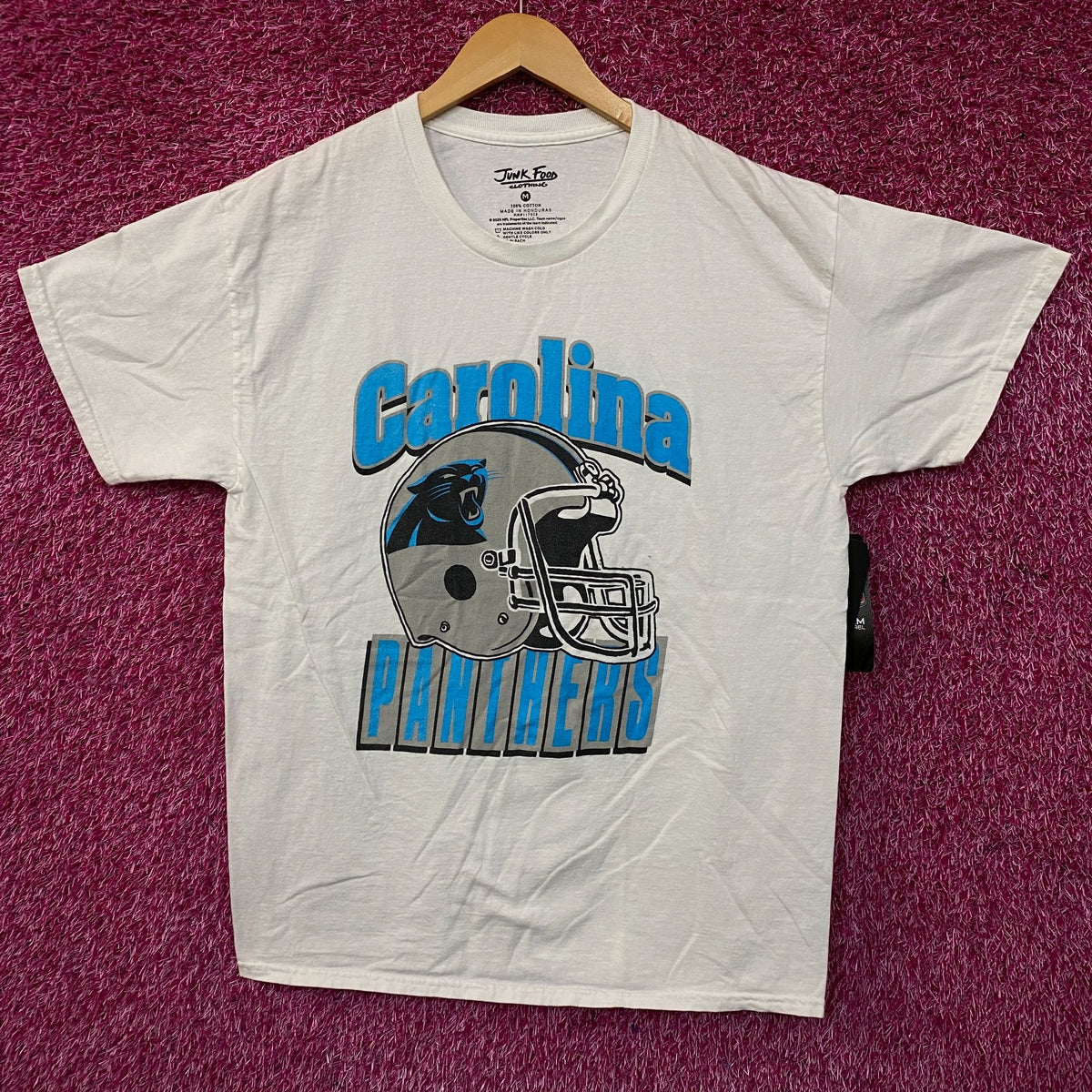 Junk Food Clothing Carolina Panthers Football Helmet White Tee Medium