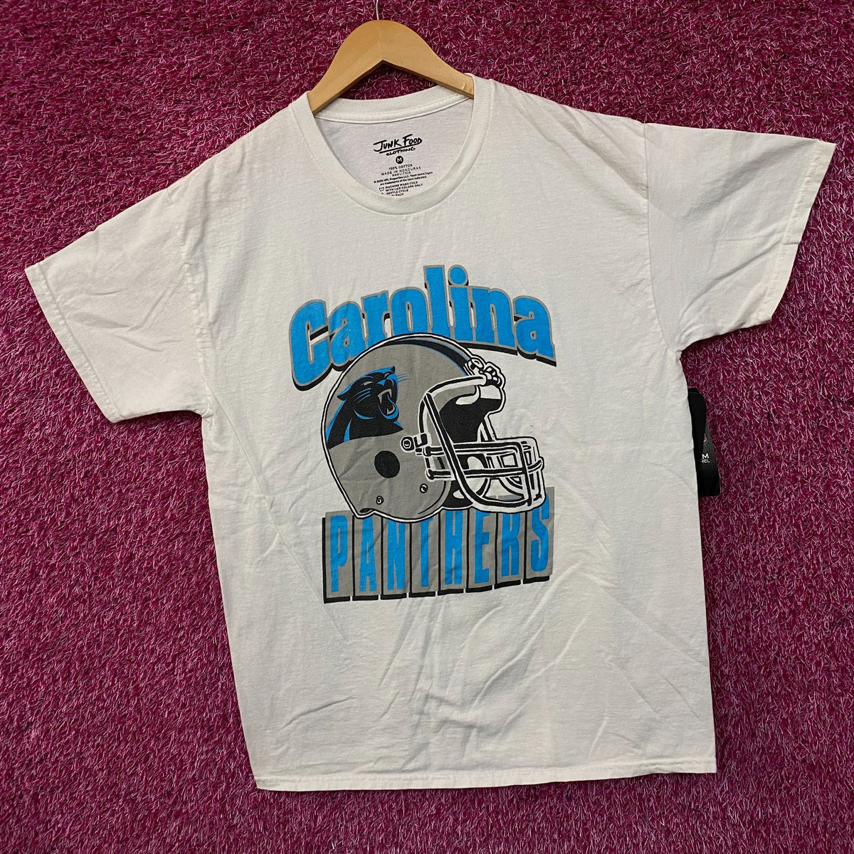 Junk Food Clothing Carolina Panthers Football Helmet White Tee Medium