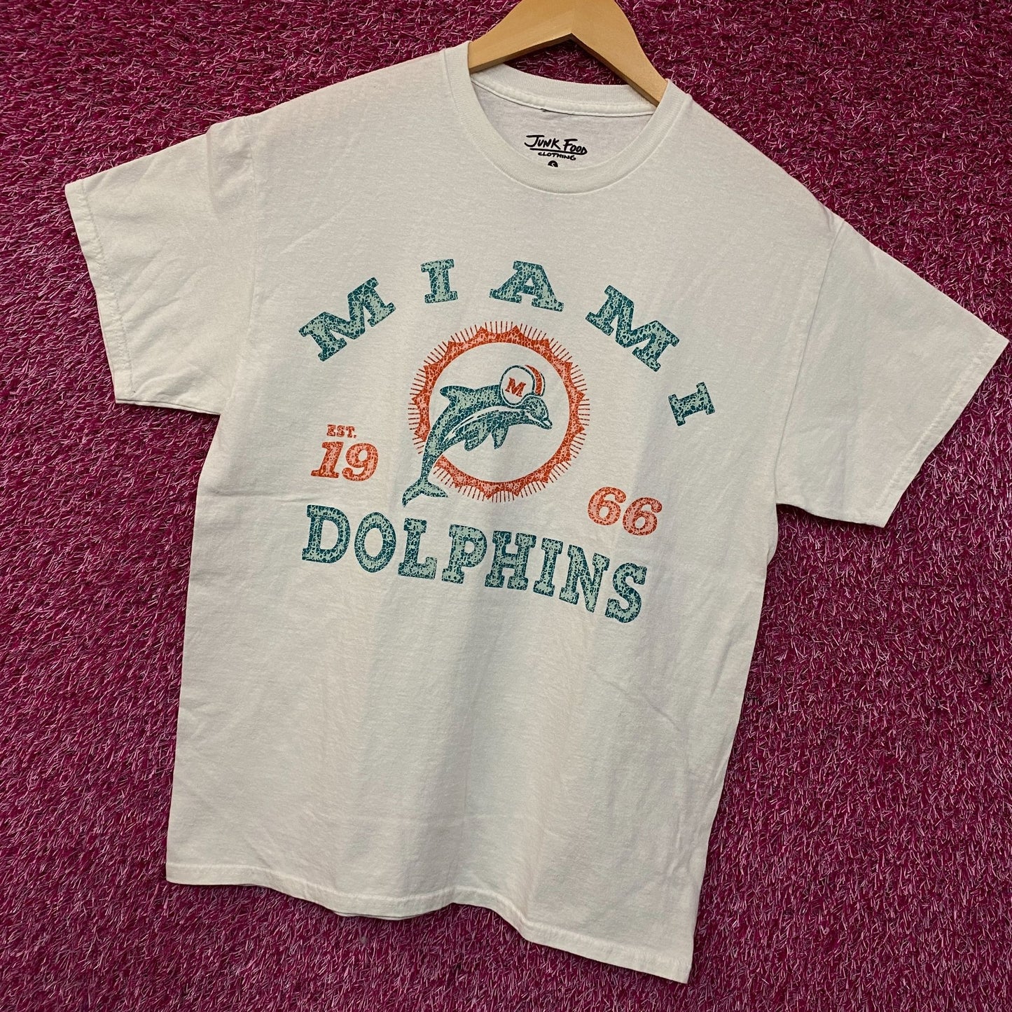 Junk Food Clothing Miami Dolphins Faded Retro Style Graphic T-Shirt Small