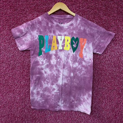 Playboy Colorful Arc Logo Tie-Dye Graphic T-Shirt Small