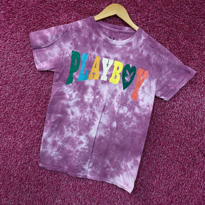 Playboy Colorful Arc Logo Tie-Dye Graphic T-Shirt Small