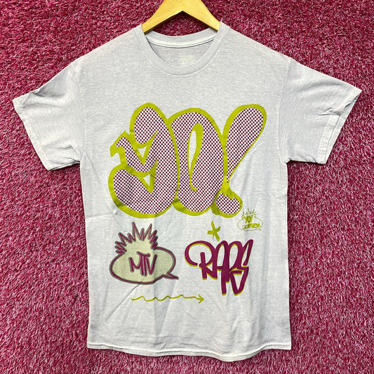 MTV 90's Graffiti Pop Art Poster Light Blue T-Shirt Large