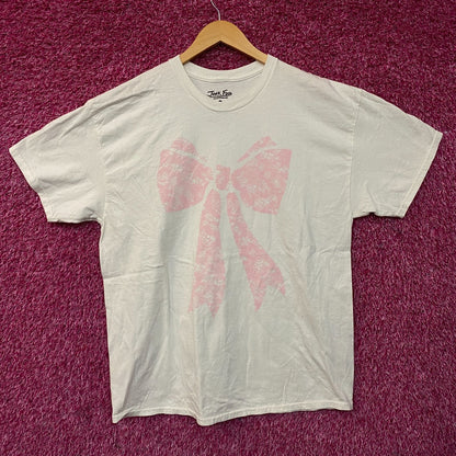 Pink Lace Print Bow T-shirt Large