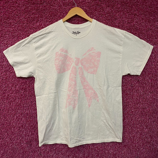 Pink Lace Print Bow T-shirt Large