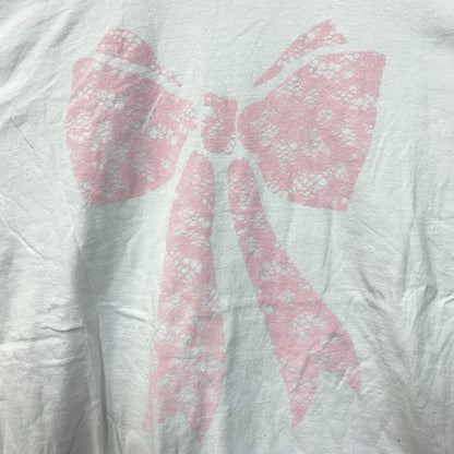 Pink Lace Print Bow T-shirt Large