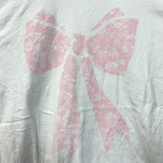 Pink Lace Print Bow T-shirt Large