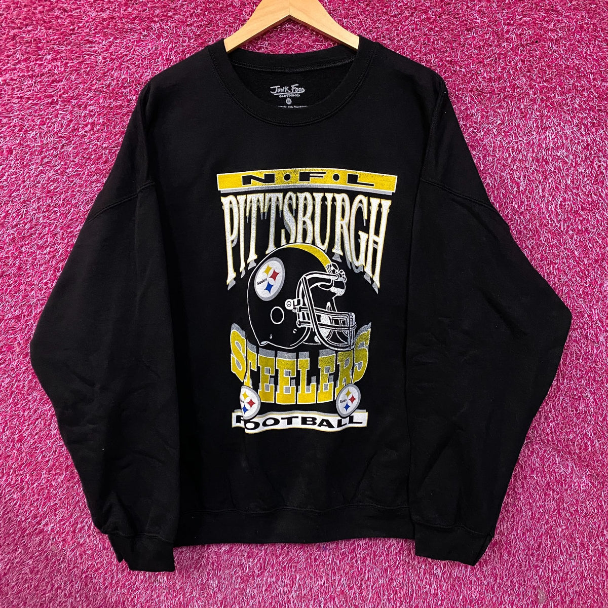 Junk Food Clothing NFL Pittsburgh Steelers Helmet Flea Market Crew Fleece Sweatshirt XL