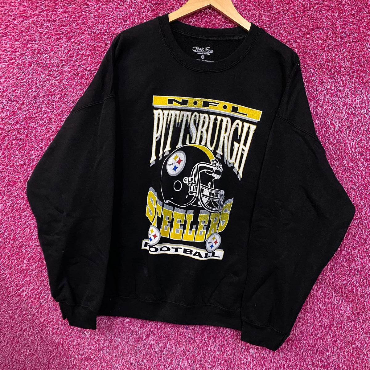 Junk Food Clothing NFL Pittsburgh Steelers Helmet Flea Market Crew Fleece Sweatshirt XL