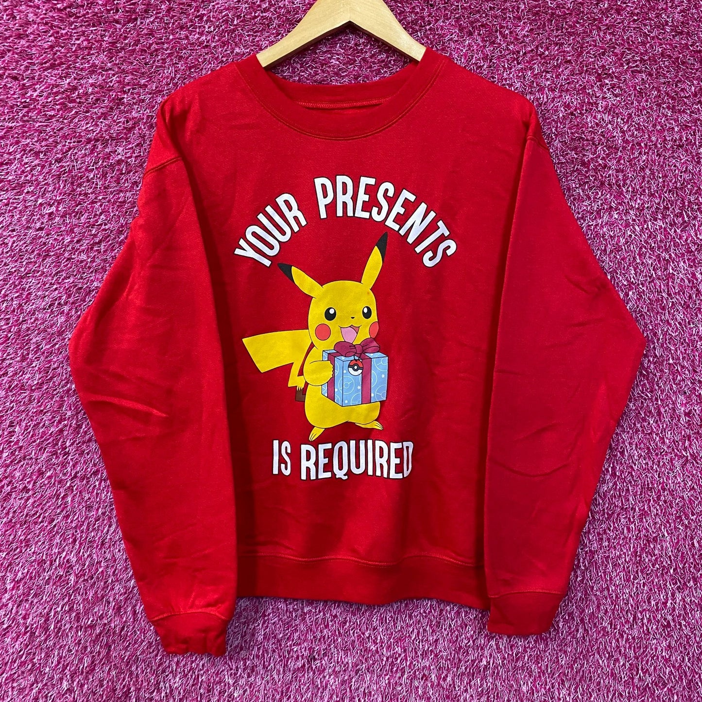 Pokemon Pikachu Your Presents Is Required Crewneck Sweatshirt Medium
